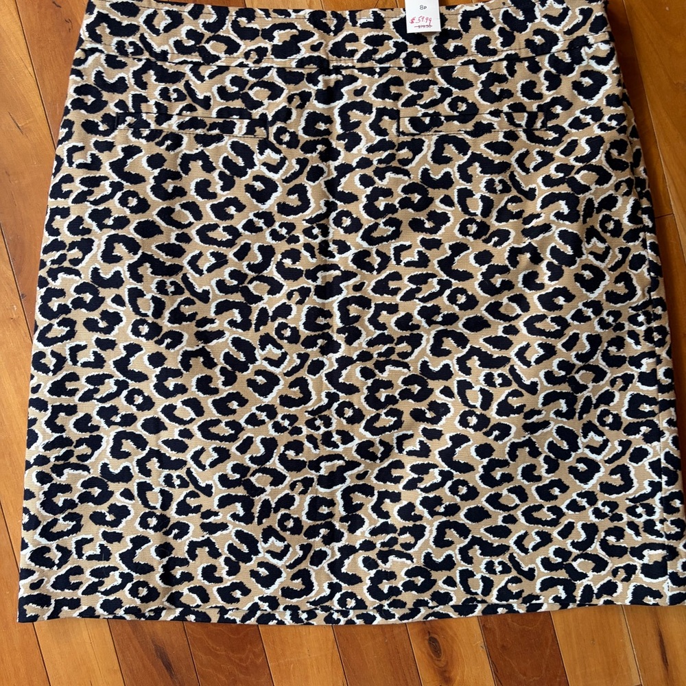 NWT Talbots Black/Tan Leopard Print Pencil Skirt size 8P